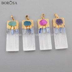 보로사 골든 도금 셀레나이트 스톤 천연 무지개 마노 드루지 펜던트 목걸이 여성용 수제 쥬얼리 선물