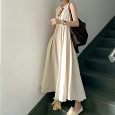 민소매 원피스 여 여름 바캉스룩 A라인 롱 원피스