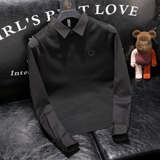 남성 캐주얼 카라넥 자수 긴팔 맨투맨 데일리 캐주얼 긴팔 티셔츠 가짜 투피스
