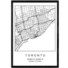 흑백의 나닉 루 미나 시티 지도 토론토 노르딕 스타일.