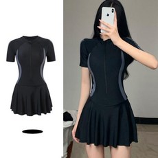 플레어 원피스형 래쉬가드 몸매보정 블랙, black(검정)