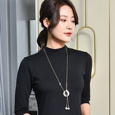 YUEMEIYD 여성 타원 진주 지르콘 긴 목걸이 스웨터사슬 쇄골 사슬 - 이미지 8