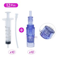 오토MTS 셀프 홈케어 탄력 모공 관리 기기 MTS Microneedle 10 PCS 카트리지 및 주사기 튜브 스크류 정장 2 in 1 미니 히드라 건 자동 Mesotherapy, 2.10 PCS 12 pins