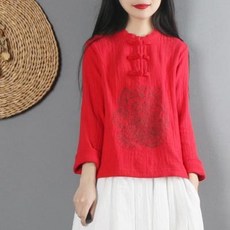 창파오 치파오 의상 일본 태국 전통 인도 스위스 여장남자 에스닉 자수 면 마 상의 여 봄옷 쇼트