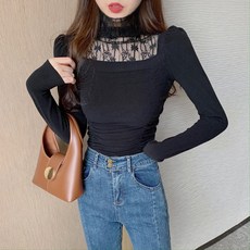 목폴라 레이스 페이크 긴팔 이너셔츠 주름 슬림 이너 상의