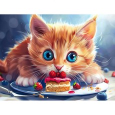 Zariocy 고양이 크리스탈 성인용 고양이를 위한 자리오시 5D 다이아몬드 아트 키트 DIY 페인팅 케이크 라운드 풀 드릴 자수 크래프트 홈 오피스 벽 장식용 12x16인치, 1개