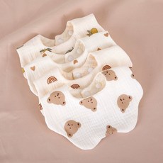 신생아 방수 순면 거즈 침받이 아기 턱받이 유아, L, 크레이프 슈퍼 소프트 거즈 턱받이 4개 그룹 D 권장