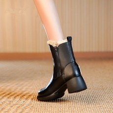 토끼털 옆지퍼 스키부츠 여성용 방수 방한 사이드 지퍼 부츠 스노 5cm 키높이