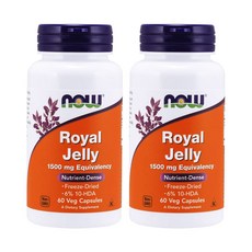 NOW Foods 나우푸드 Now Royal Jelly 로얄 젤리 1500mg 60캡슐 2팩, 60개입, 2개