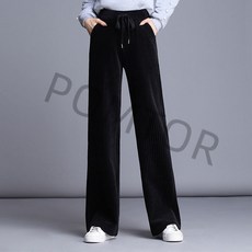POMTOR 여성 가을 겨울 와이드 더따듯 융기모바지 골덴 바지 밴딩 편한 통바지