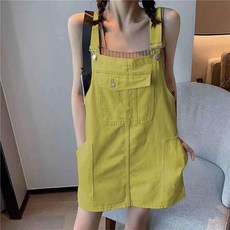 데님 슬리밍 멜빵 스커트