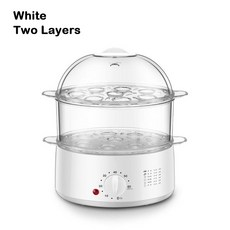 DMWD 가정용 전기 스티머 머 손잡이 달린 미니 계란 보일러 자동 차단 워머 2/3 레이어 요리 도구 2L, White 2 Layers, 1개