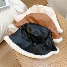 [판다G] 가죽퍼벙거지 페이크 레더 털벙거지 버킷햇 겨울 모자