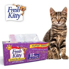 15 Count Fresh Kitty Litter Box Liners Super Thick 15 카운트 신선한 키티 쓰레기 상자 라이너 매우 두껍고 내구성이 뛰어나며 쉽게 청소할, White/Pink, 1개