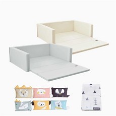 꿈비 변신범퍼침대 슈퍼특대형 트윈스타 놀이방매트 변신형 침대+블랭킷+신생아베개, 트윈스타 아이보리/블랭킷 신생아베개 펭귄