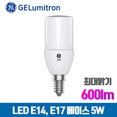 GE LED 브라이트 스틱 전구 5W 샹들리에 밝은 촛대구 E17 전구 600lm, 주광색(하얀빛), 스틱 5W E17(17mm)