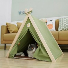 심플 인디언 펫 텐트 고양이 강아집 원목 하우스 집 텐트 숨숨집 펫 용품, 1개, 머스타드