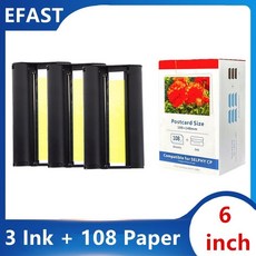 6 인치 캐논 Selphy 컬러 잉크 용지 세트 포토 프린터 CP1200 CP1300 CP910 CP900 잉크 카트리지 KP 108IN, 03 3 Ink with 108paper