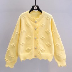 나나니트가디건(YELLOW,WHITE)
 여성 기본핏 니트 스웨터 가디건 오픈 니트 루즈핏 베이직 플라워 진주 가디건 봄가을