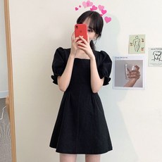 소울샵 에이라인 원피스 소흑 프렌치시크 보이핏 볼륨 양어깨 벌룬소매 스퀘어넥 점프슈트 작은 키 헵번 바람은 가볍다