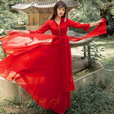 플레어스커트 소수민족지역 레드 원피스 청해성 초원 휴가 여신 플레어치마 티벳 여행 여성