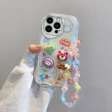 갤럭시 S24 S23 S22 S21 플러스 울트라 캐릭터 물결 패딩 스트랩 케이스 D100
