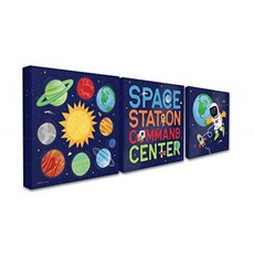 The Kids Room by Stupell Bright Space Station Command Center Trio with Solar System Rockets and St, 단일옵션