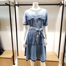 베스띠벨리 ##라운드넥 단추 오픈형 플레이어 청 반팔 원피스 **BA-OKE25260