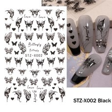 마작 네일 아트 스티커 데칼 크롬 골드 드래곤 한자 새해 행복을, 1개, 14.STZ-X002 Black
