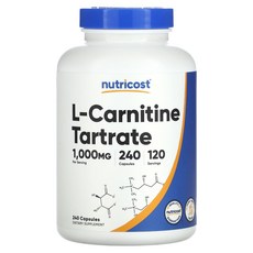 Nutricost l-카르니틴 타르타르산염 1000mg 캡슐 240정(캡슐 1정당 500mg), Nutricost l-카르니틴 타르타..., 1개, 240정