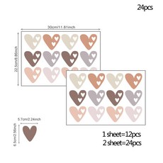 키재기스티커 12 개 장식 레인보우 방 DIY 보육 24 하트 거실 개 벽 보헤미안 스티커 여아 가정 데칼 침실용, 24pcs style J