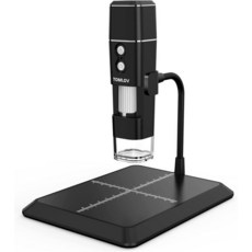TOMLOV DM1 무선 디지털 현미경 1000X 측정 가능한 금속 베이스가있는 USB 핸드 헬드 동전 카메라 8 LED, 01 Black Color, 1개