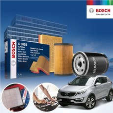 스포티지R(10~15) D 디젤 BOSCH 에어크리너 오일필터 2종세트 9L 필요 a2412+o096 KPT-5560292 cs02047, 1개