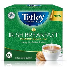 Tetley Irish Breakfast 프리미엄 홍차 티백 80개 열대우림 동맹 인증