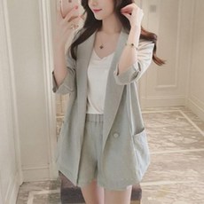 MWP687036 [ New ] 여성 투피스 정장 세트 여자 여름 린넨 자켓 반바지 [가성비 제품]