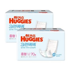 하기스 크린베베 순면 감촉 일자형 기저귀(남여 공용) 중형 70매 2팩, 중형(M), 140매