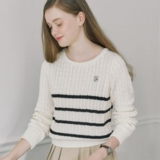 아워호프 Cable Stripe Ribbon Long Sleeve Knit - Ivory
