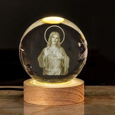 TINGMEIBESTLY 나무 조명 베이스가 있는 3D 크로스 크리스탈 볼 레이저 각인 십자가 여성용 종교 선물 3D 크리스탈 십자가 피규어 야간 조명 홈 데코 (십자가 손, 아르데코
