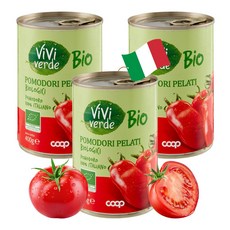 COOP 비비베르데 이탈리아 유기농 포모도리 펠라티 산마르자노 홀토마토 400g 무첨가물 Non GMO, 3개
