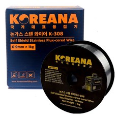 코리아나 논가스 용접봉 0.9mm 1kg 스테인레스 용접 K-308 스텐 스덴 SUS 플럭스 코드 와이어 용접기 노가스 MIG 100D 100PRO 스테인리스, 1개