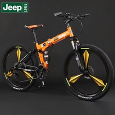 접이식 풀샥 mtb 입문용 지프 고급휠 자전거 바이크 24 26 인치, 27 단, 26인치, A.블랙+ 오렌지