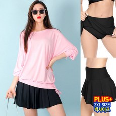퍼스트클로 여성 3부 플레어 워터 치마바지 빅사이즈 비치웨어 SS4993, SS4993-블랙
