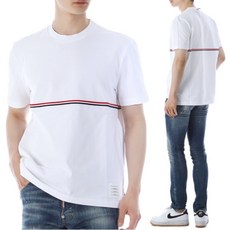 톰브라운반팔티 [톰브라운] 23SS 삼선 스트라이프 미드웨이트 저지 반팔 티셔츠 MJS221A 100