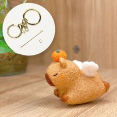 카피바라 키링 양모 펠트 diy 인형 만들기 커플 세트, 6 날개 카피바라 키링 세트 + 바늘3개, 1개