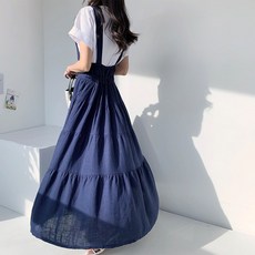 린넨멜빵치마 포시즌 린넨 멜빵 롱원피스