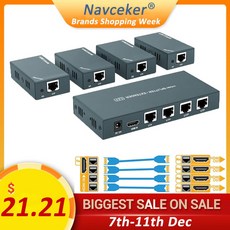 1x4 HDMI Extender RJ45 60m HDMI UTP 분배기 확장 1080P HDMI Cat5e Cat6 Extender HD HDMI Extender 송신기 수신기, UK Power Plug, 1개, One TX and Four RX
