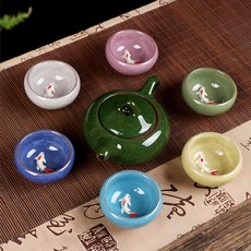 Lamoor 魚茶杯套組, 6個茶杯+水壺, 1套, 混色