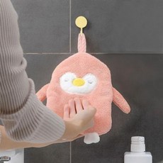 펭귄즈 주방 핸드타월 핑크 고리수건, 1, 1