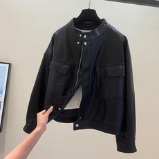 간절기 라이더 자켓 여성용 PU 빈티지 숏 가죽자켓