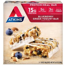 Atkins 블루베리 그릭 요거트 단백질 식사 바. 섬유질이 풍부합니다. 케토 친화적. (5 바), 5 Count (Pack of 1), Cookies And Cream